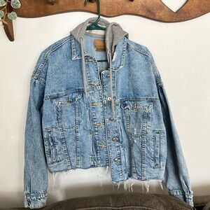 American Eagle Outfitters Denim Jacket with Gray Hood